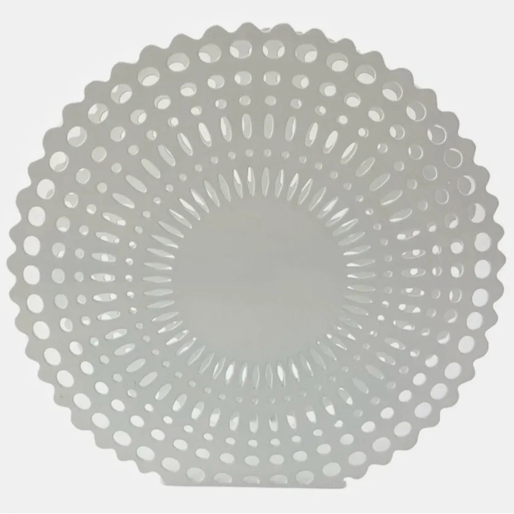 NWT Crate & Barrel Gram Mail Napkin Holder White Enamel Finish Metal Lace Doily